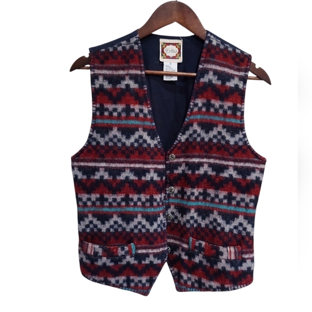 Vintage Erika Indian Print Western Style Wool Blend Vest